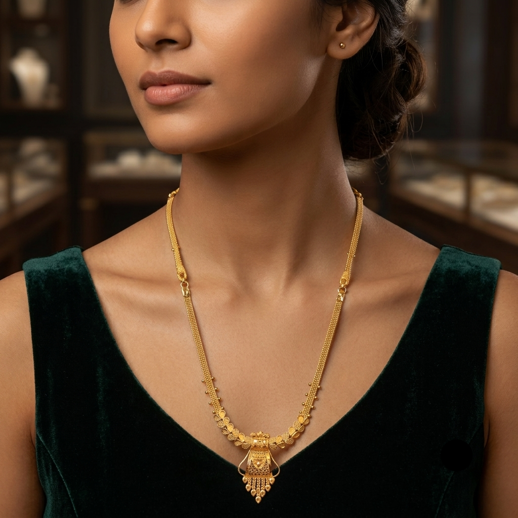 22K Gold Middle Eastern Infinity Length Filigree Necklace