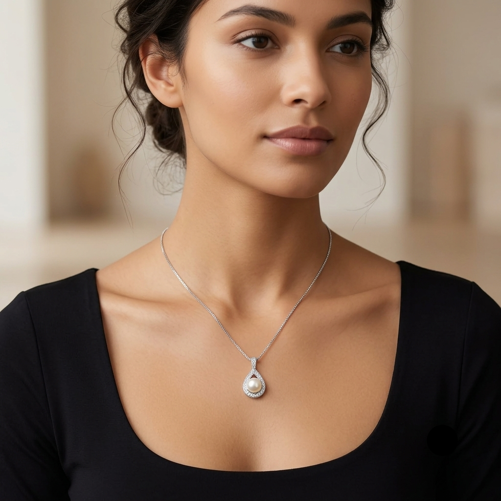 Elegant 14K Gold, Pearl & Diamond Teardrop Pendant Necklace