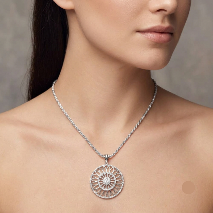 Authentic Milor Sterling Silver Large Filigree Flower Pendant Necklace