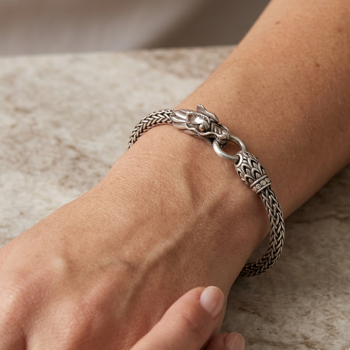Sterling Silver & 18K Gold Wheat Link Dragon Bracelet