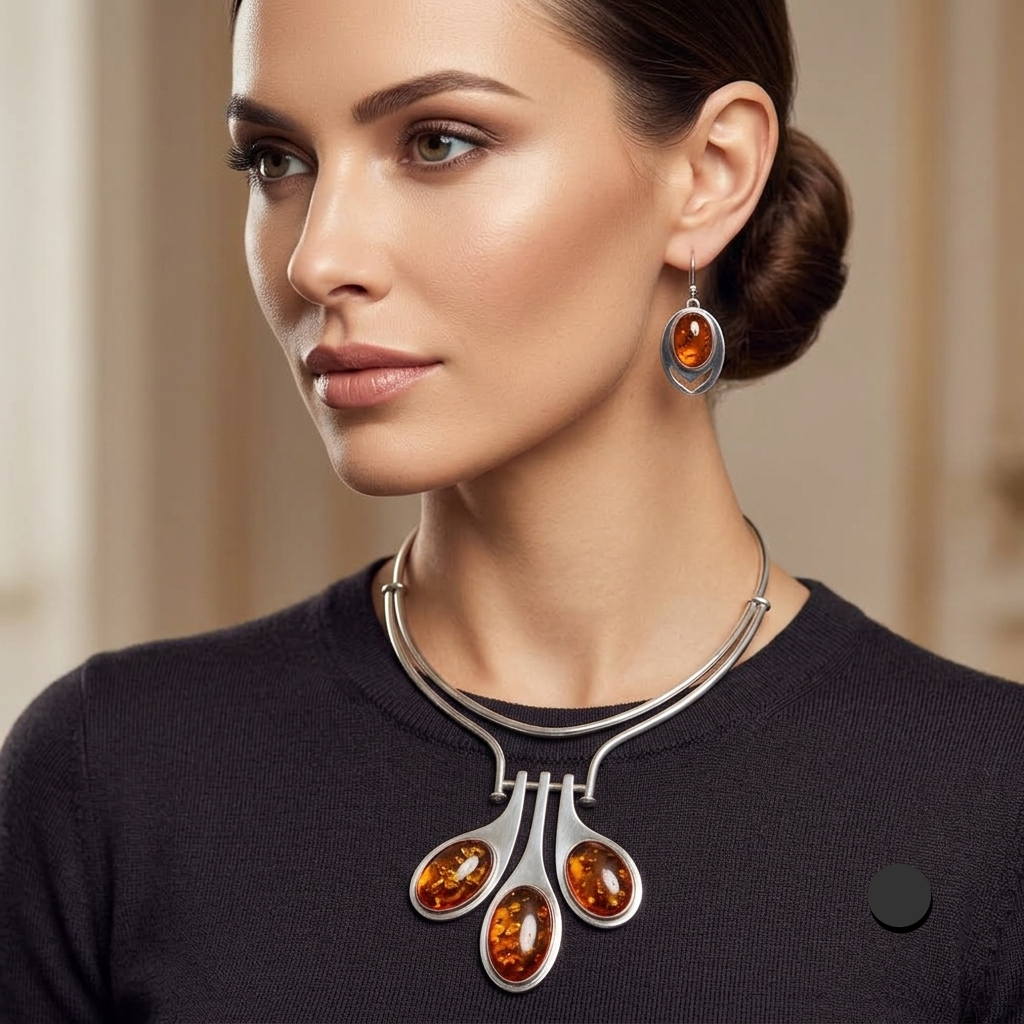 Sterling Silver Brutalist Influenced Statement Collar Necklace & Earrings