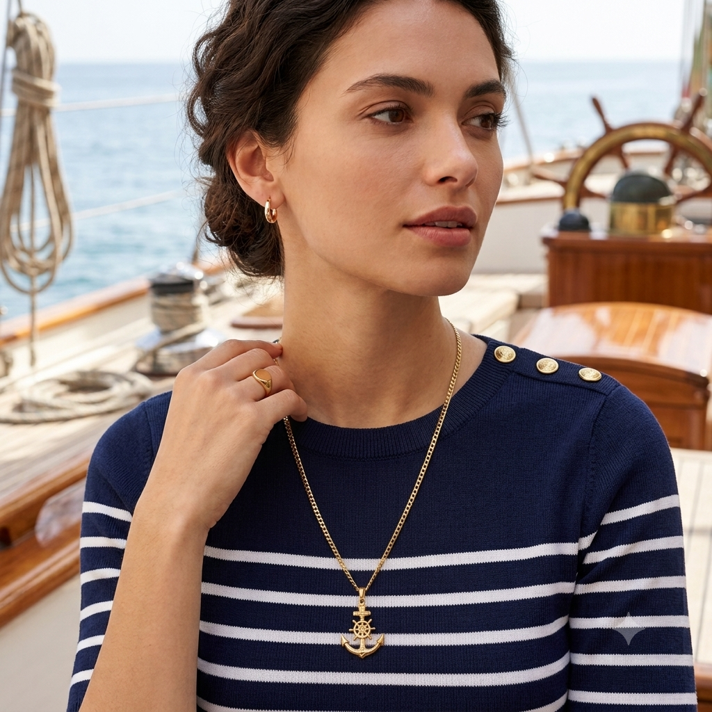 14K Gold Unisex Nautical Anchor Chain Necklace