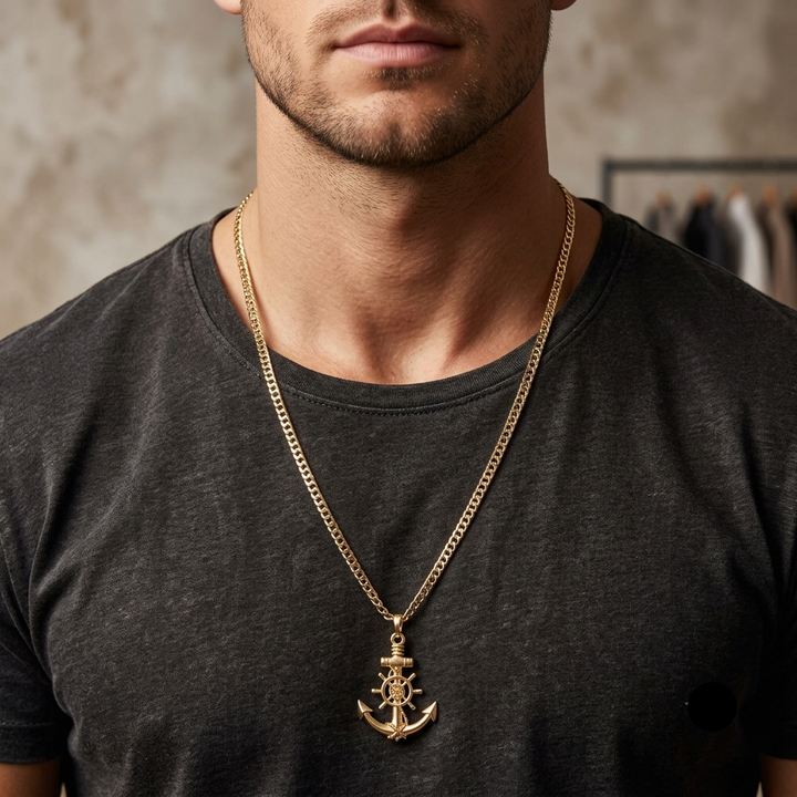 14K Gold Unisex Nautical Anchor Chain Necklace