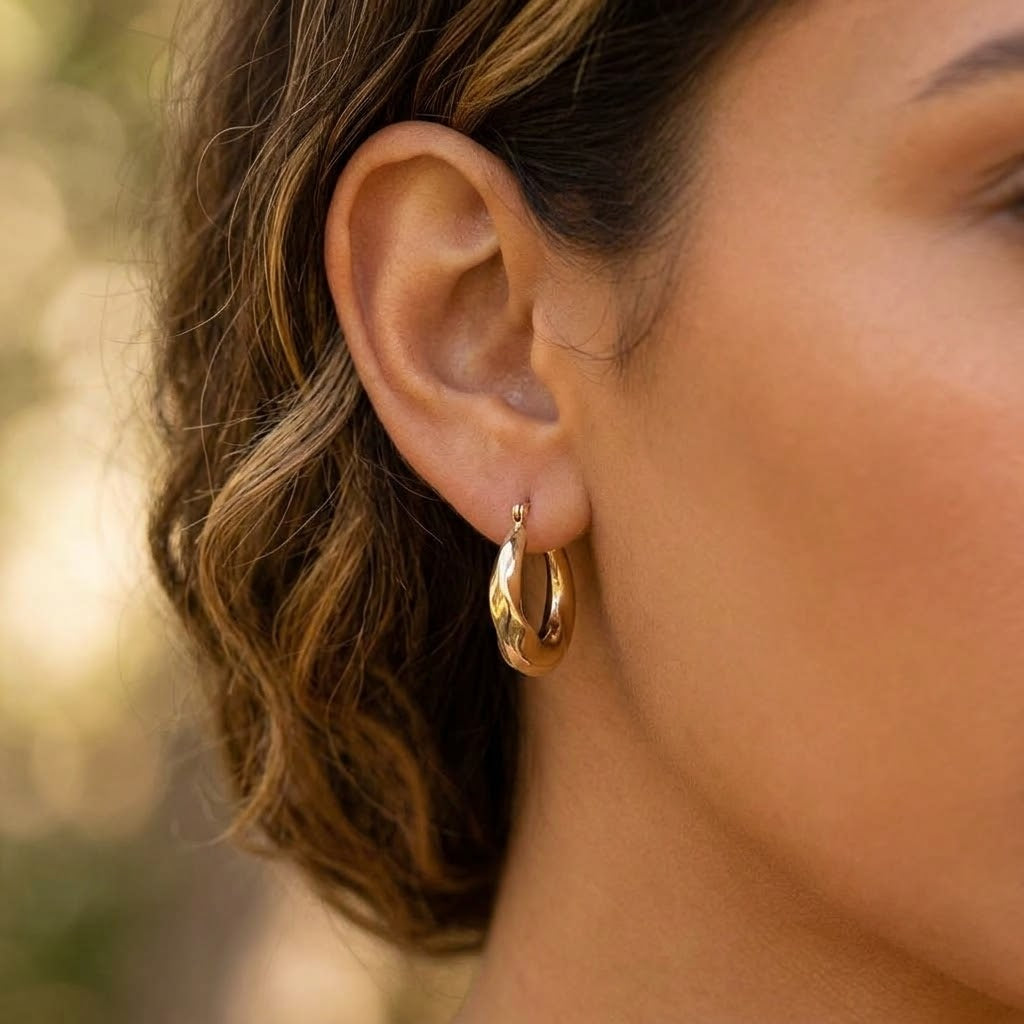 14K Gold Twisted Broad Hoop Earrings