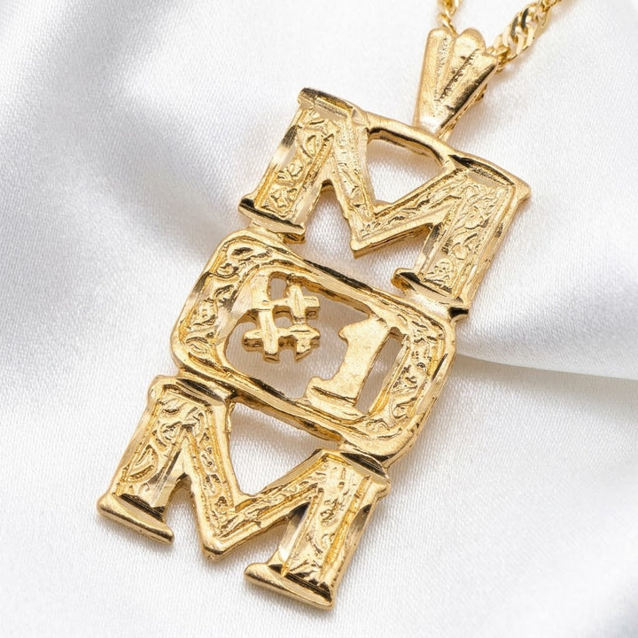 14K Gold "#1 MOM" Open Work Necklace