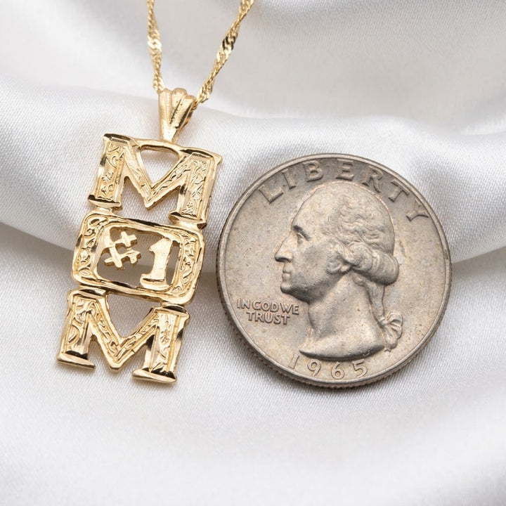 14K Gold "#1 MOM" Open Work Necklace