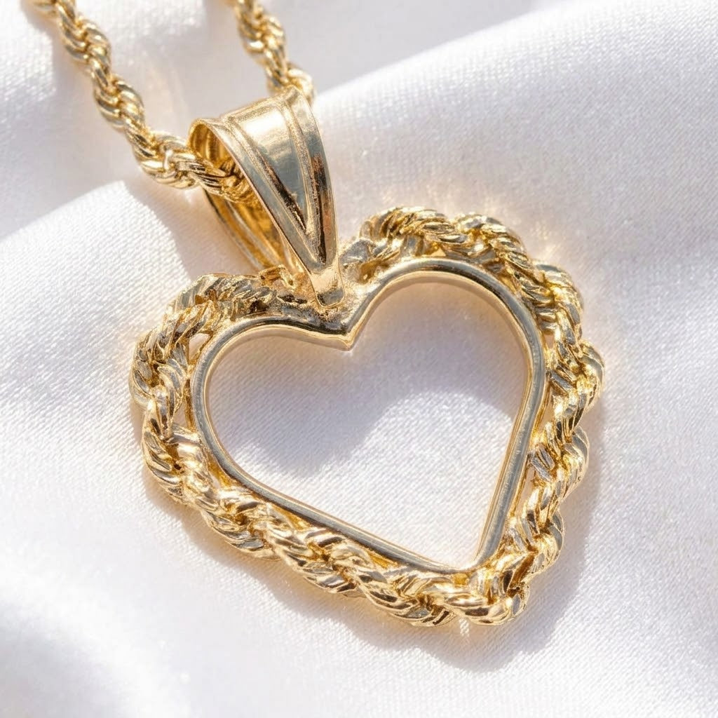 14K Gold Framed Open Heart Necklace