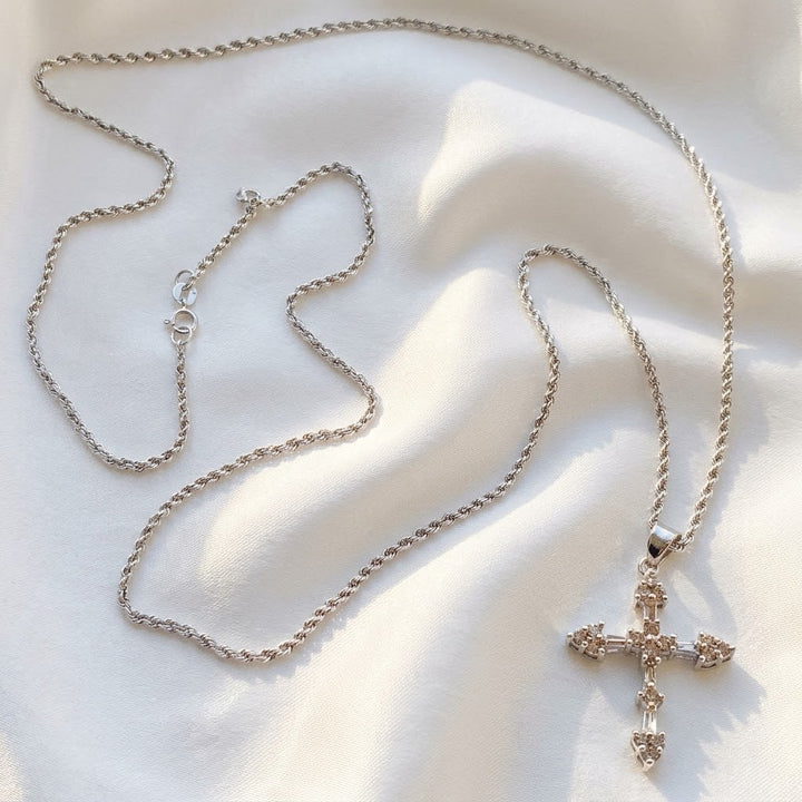 14K White Gold & Diamond Gothic Cross Necklace