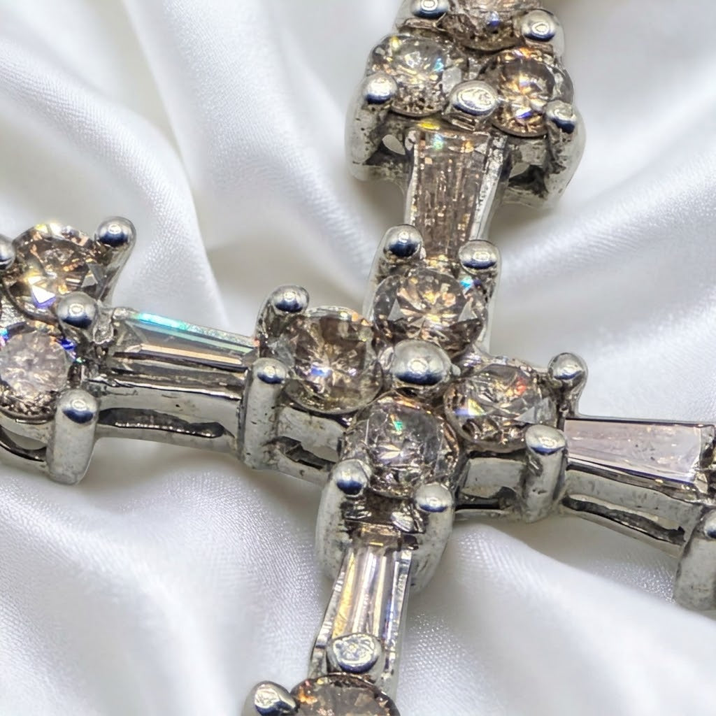 14K White Gold & Diamond Gothic Cross Necklace