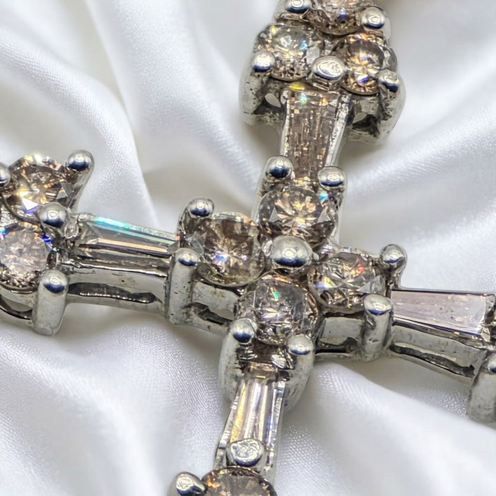 14K White Gold & Diamond Gothic Cross Necklace