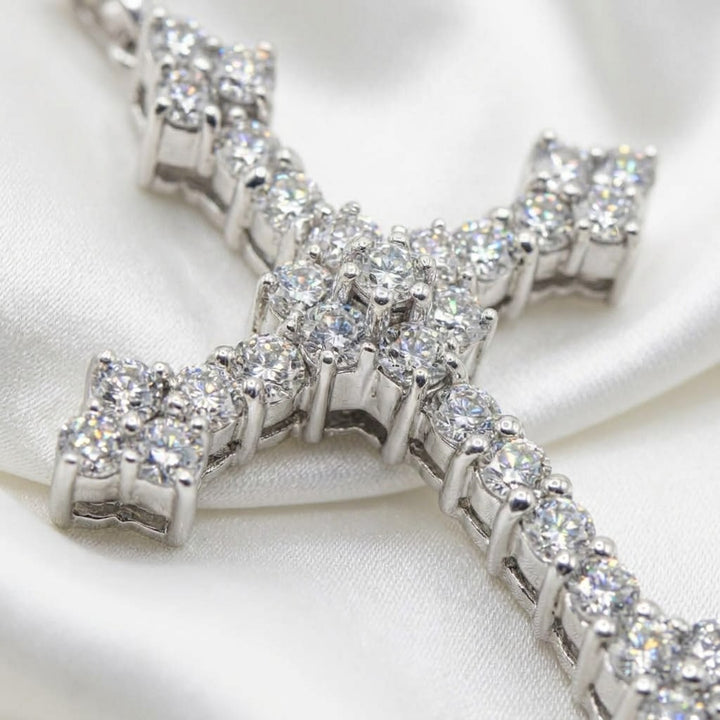 14K White Gold & Diamond Unisex Gothic Cross Necklace