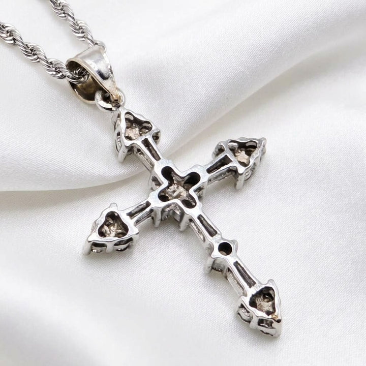 14K White Gold & Diamond Gothic Cross Necklace