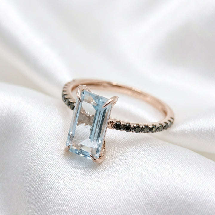 14k Gold & Lt Blue Long Emerald Cut Topaz Cocktail Ring