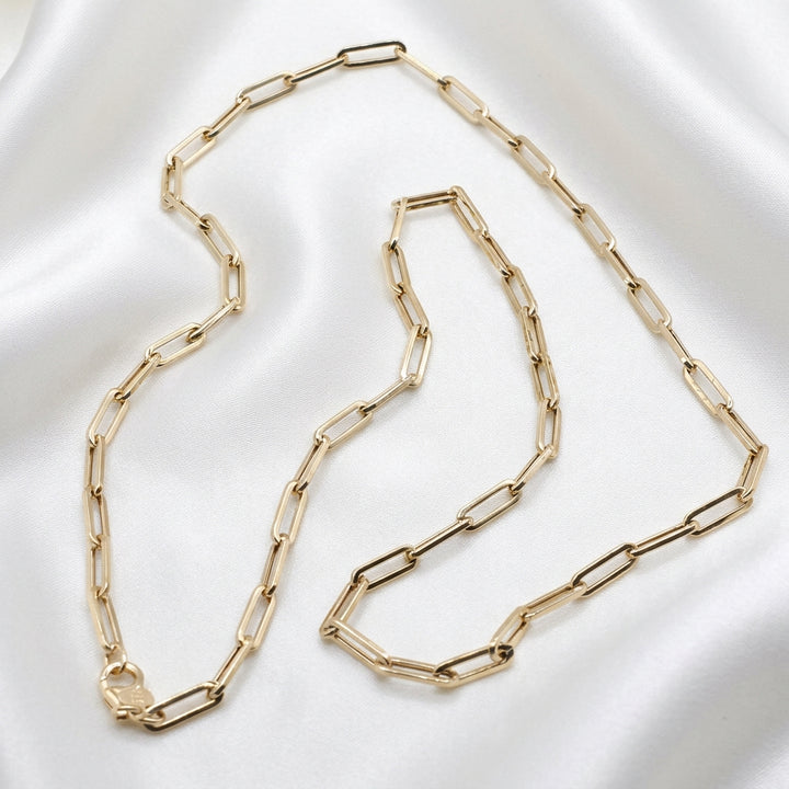 14K Gold Traditional Long Chain Link Necklace