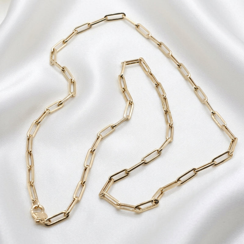 14K Gold Traditional Long Chain Link Necklace