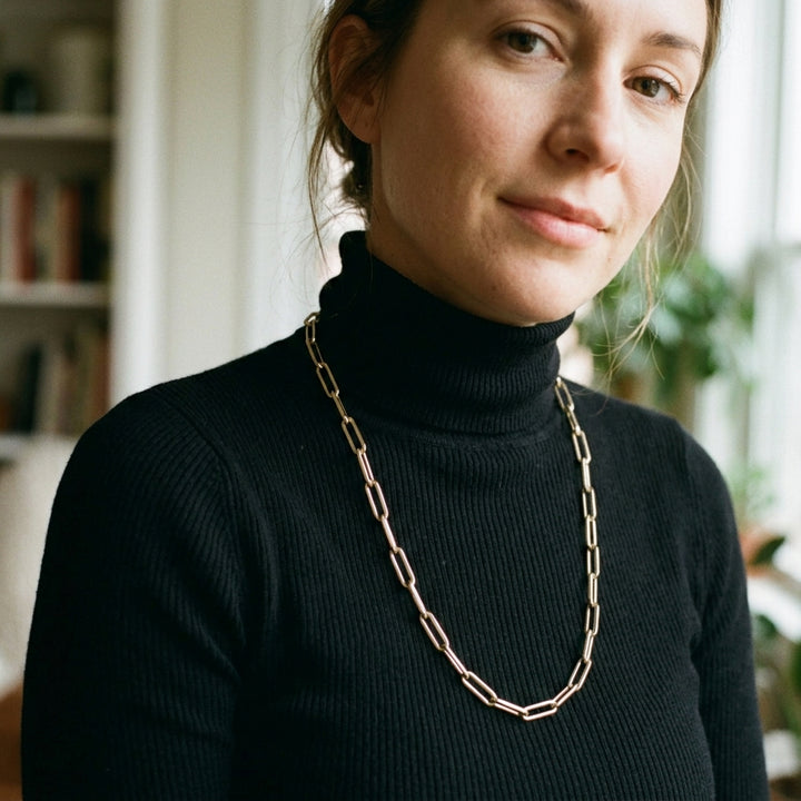 14K Gold Traditional Long Chain Link Necklace