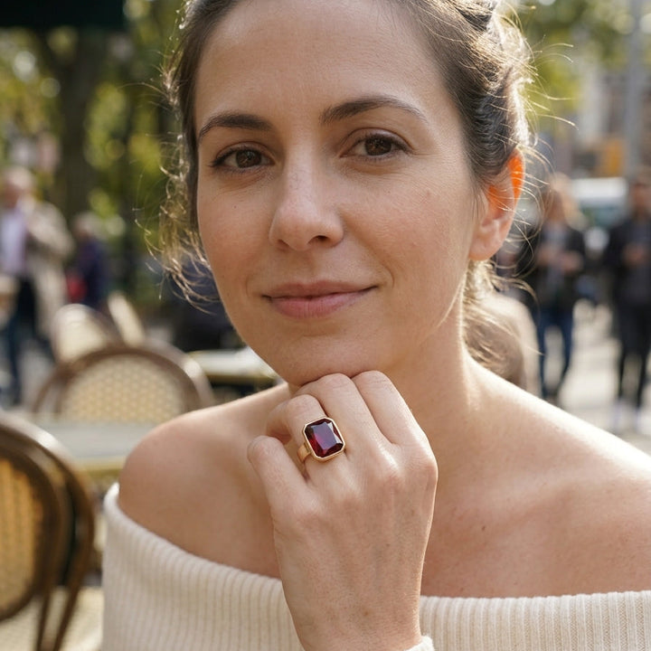 22k Gold & (est.)3.0+ Carat Cushion Cut Garnet Cocktail Ring