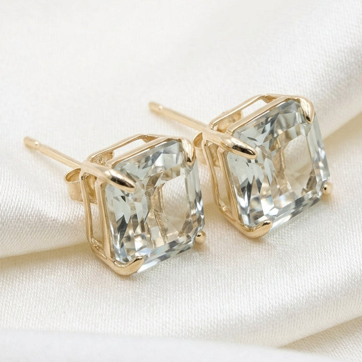14K Gold & Light Blue quartz Stud Earrings