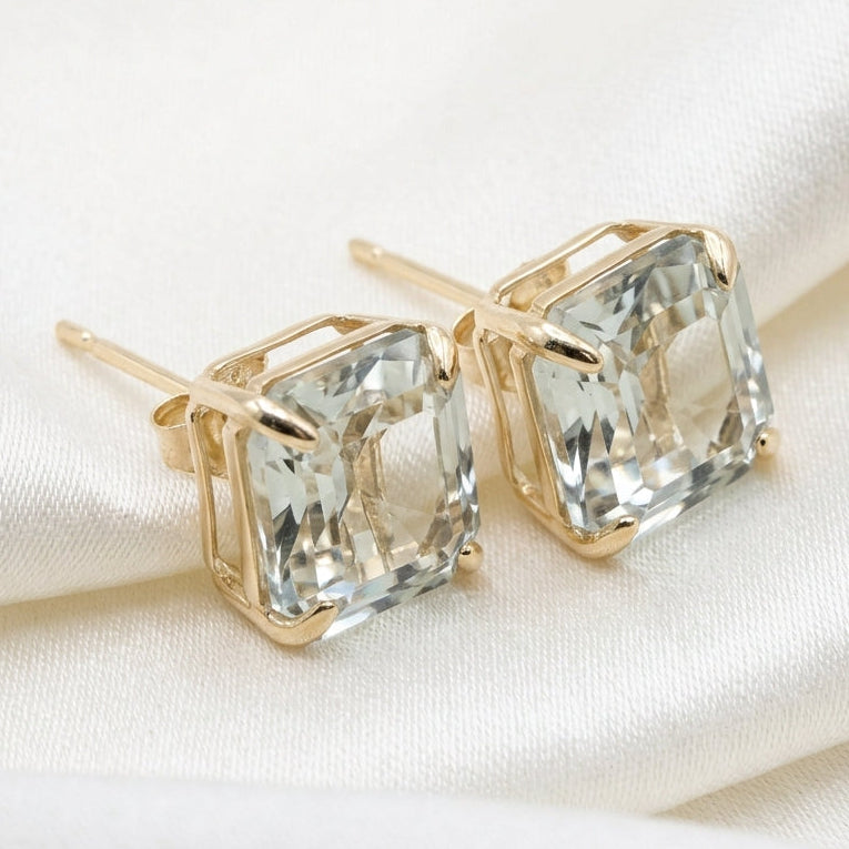 14K Gold & Light Blue quartz Stud Earrings