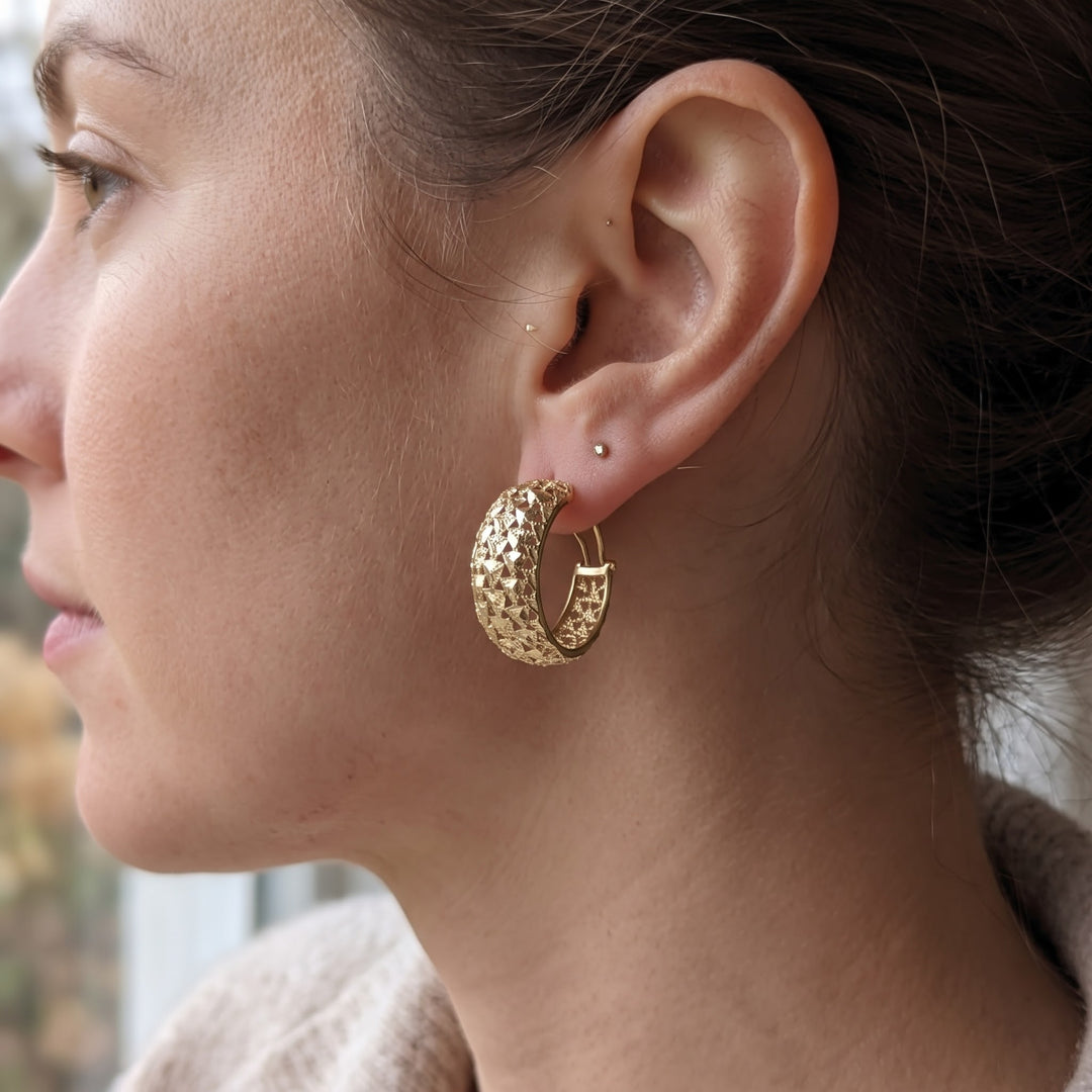 14K Gold Rough Nugget Brutalist Wide Hoop Earrings