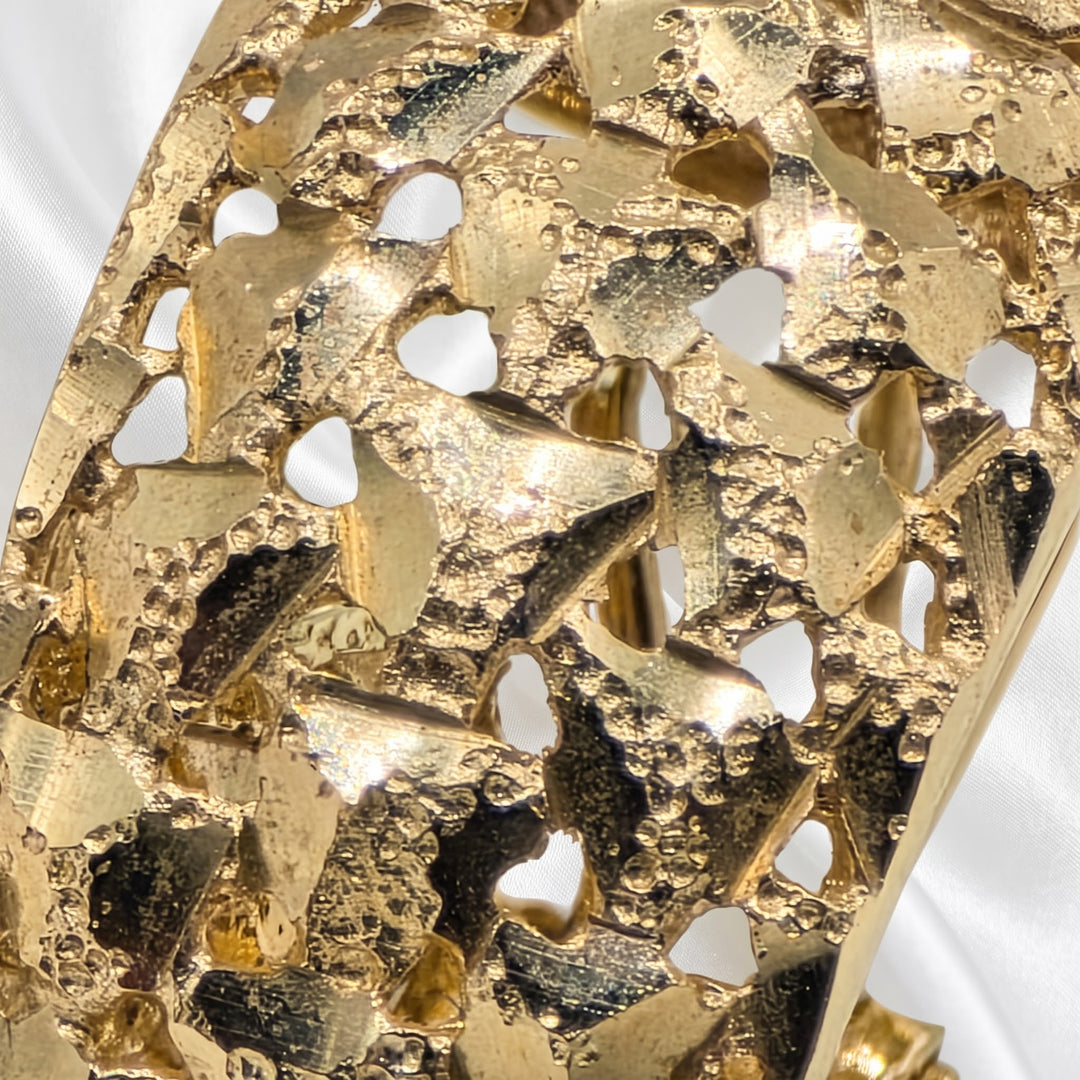 14K Gold Rough Nugget Brutalist Wide Hoop Earrings