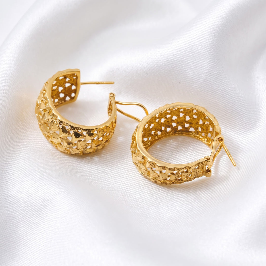 14K Gold Rough Nugget Brutalist Wide Hoop Earrings