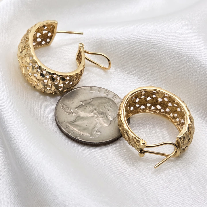 14K Gold Rough Nugget Brutalist Wide Hoop Earrings