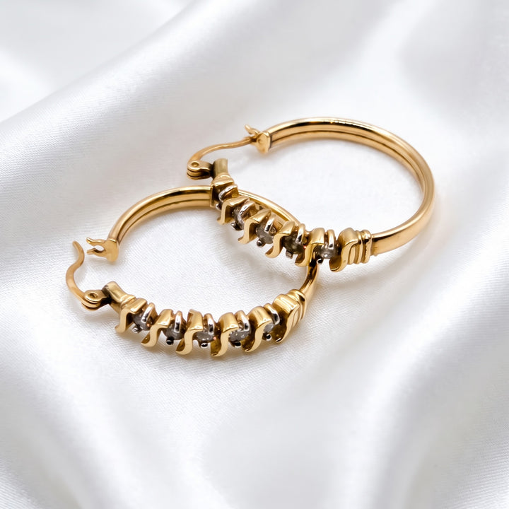 14K Gold & S-Curve Channel Prong Diamond Medium Hoop Earrings
