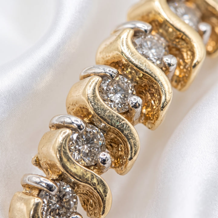 14K Gold & S-Curve Channel Prong Diamond Medium Hoop Earrings