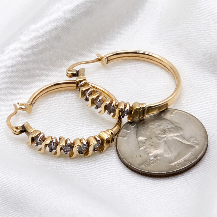 14K Gold & S-Curve Channel Prong Diamond Medium Hoop Earrings