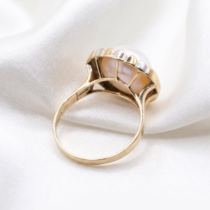 Large 14K Gold & Mabe Pearl Ring and Earrings Set