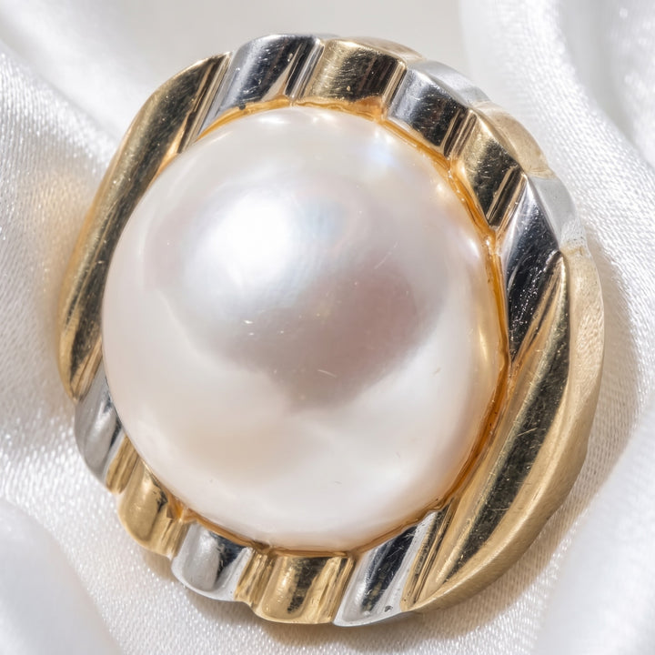 Large 14K Gold & Mabe Pearl Ring and Earrings Set