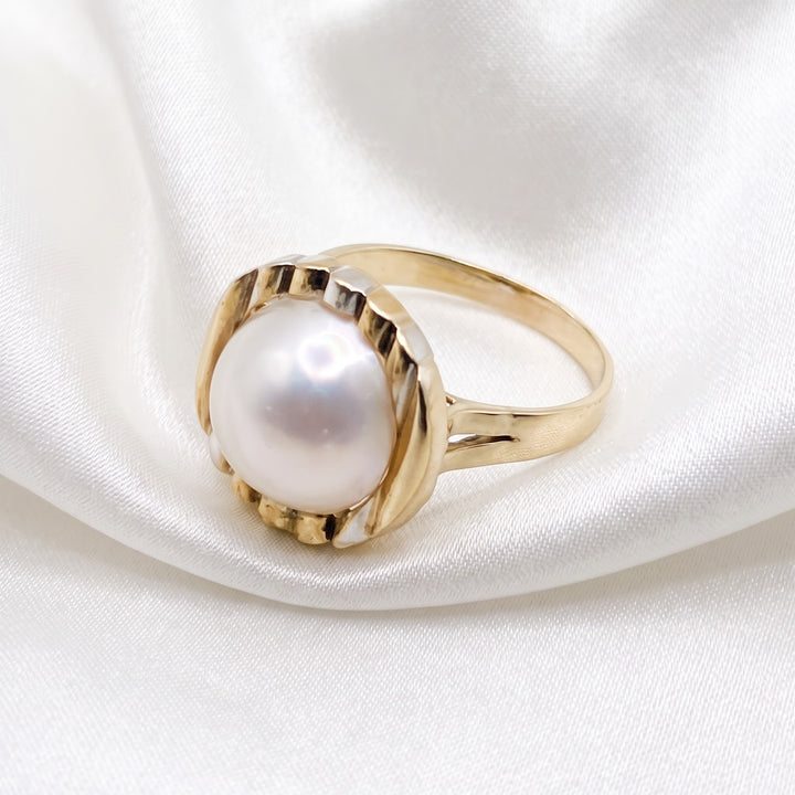 Large 14K Gold & Mabe Pearl Ring and Earrings Set
