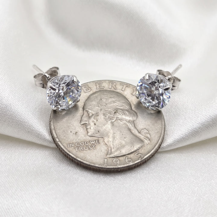 14K Gold & Simulant Round Diamond Stud Earrings