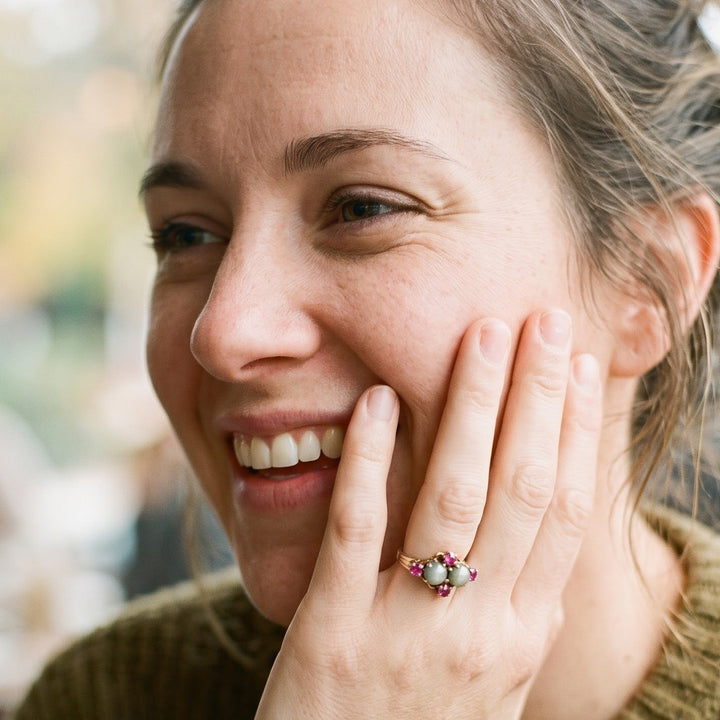 Mid-Century 14K Gold, Chatoyant and Ruby Sapphire Elegant Ring