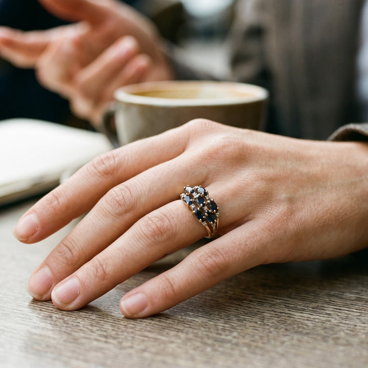 10K Gold, Diamond and Blue Sapphire Elegant Ring