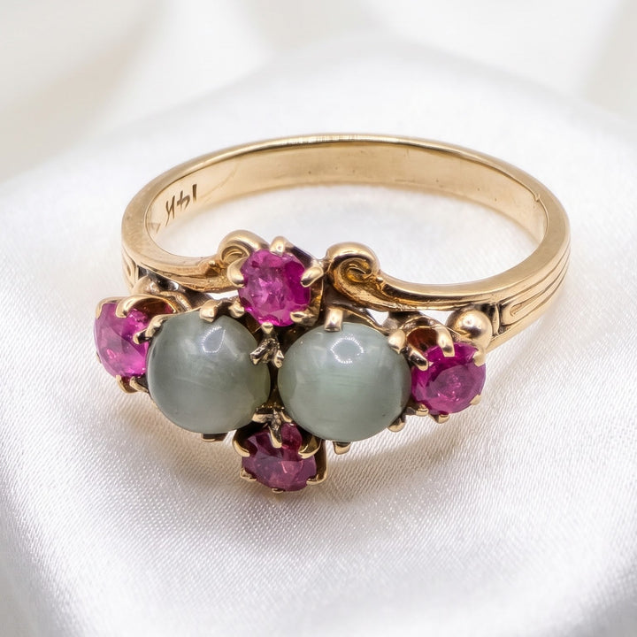 Mid-Century 14K Gold, Chatoyant and Ruby Sapphire Elegant Ring