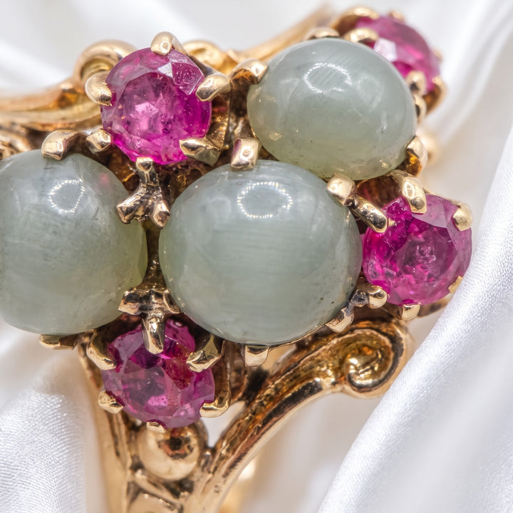 Mid-Century 14K Gold, Chatoyant and Ruby Sapphire Elegant Ring