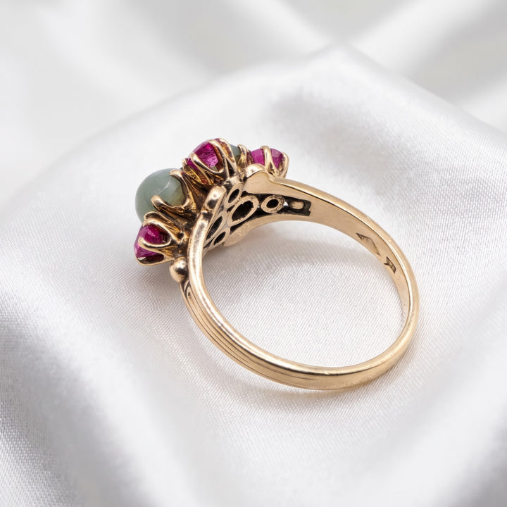 Mid-Century 14K Gold, Chatoyant and Ruby Sapphire Elegant Ring