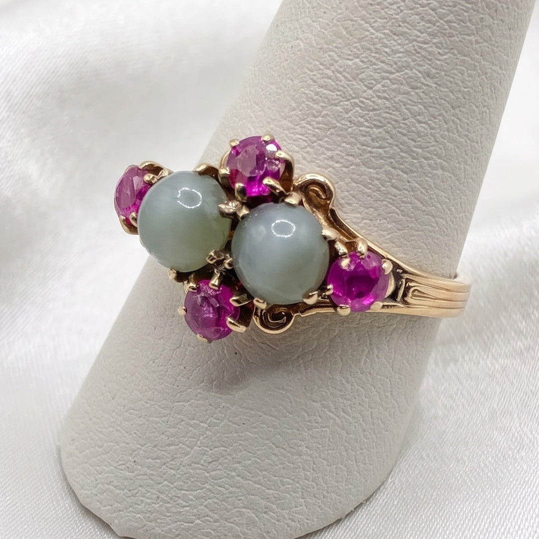 Mid-Century 14K Gold, Chatoyant and Ruby Sapphire Elegant Ring