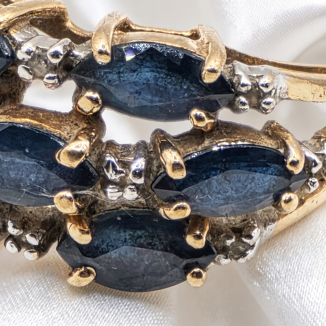 10K Gold, Diamond and Blue Sapphire Elegant Ring