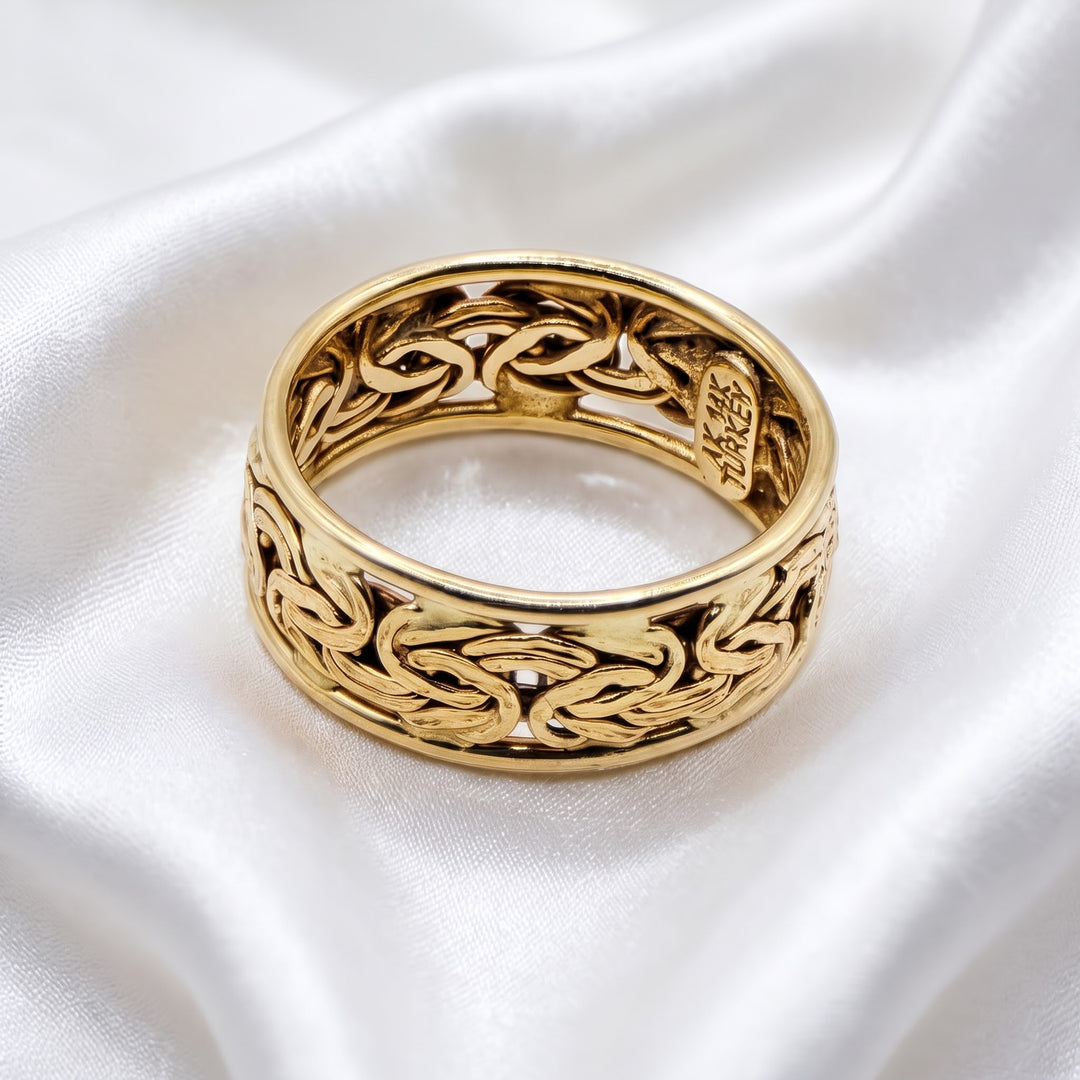 14K Gold Byzantine Weave Elegant Statement Ring