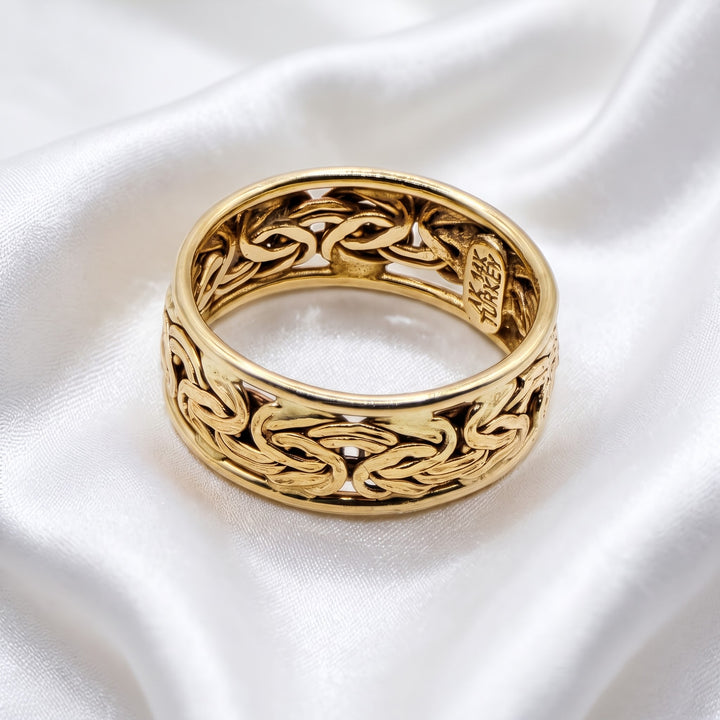 14K Gold Byzantine Weave Elegant Statement Ring