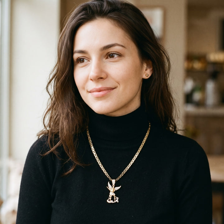 14K Gold, Diamond Encrusted Saint Michael the Archangel Necklace