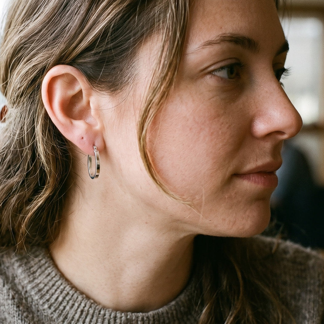 14K Gold Oval Medium Wide Hoop Earrings