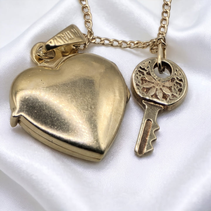 14K Gold 'Key To My Heart' Double Sided Locket Cuban Necklace