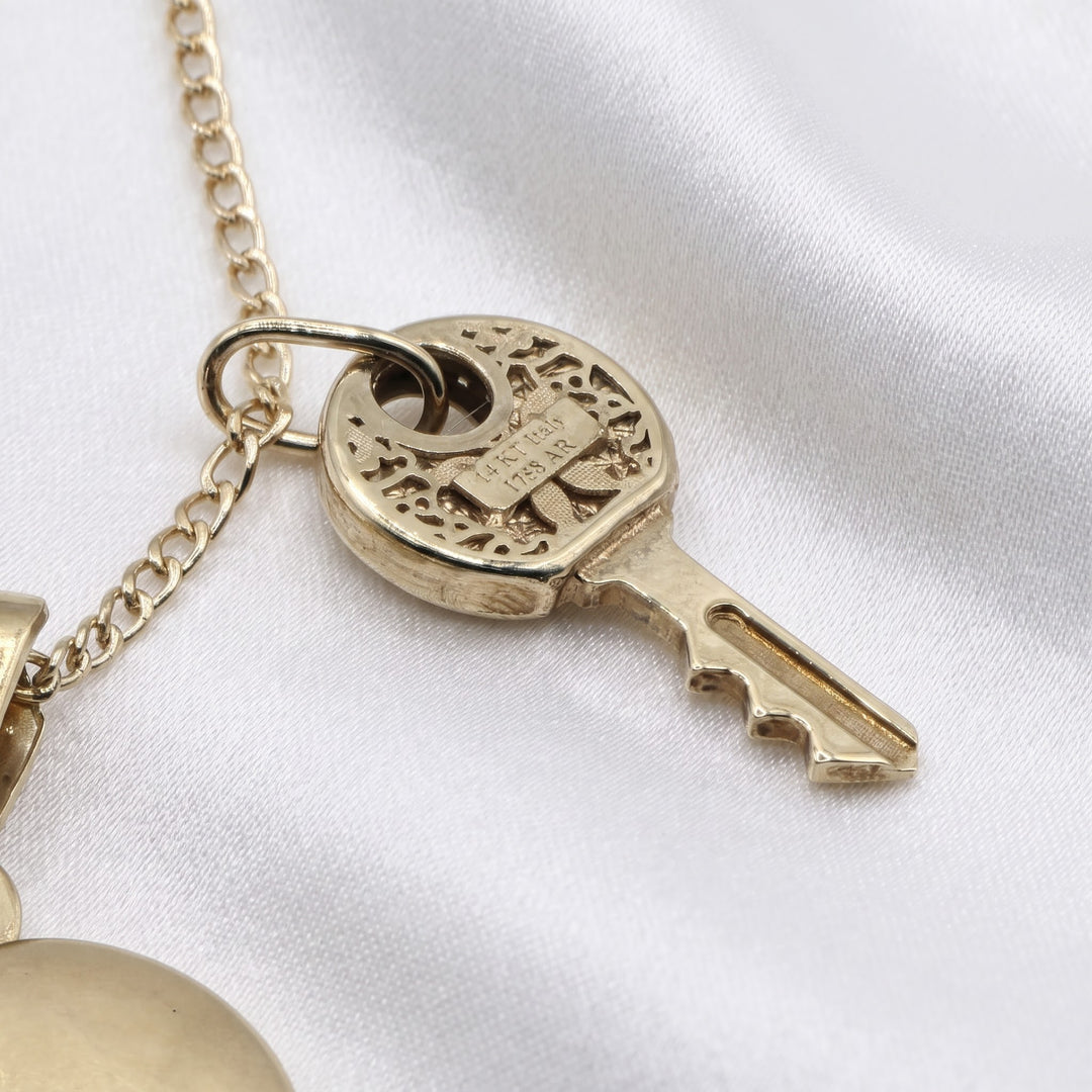 14K Gold 'Key To My Heart' Double Sided Locket Cuban Necklace
