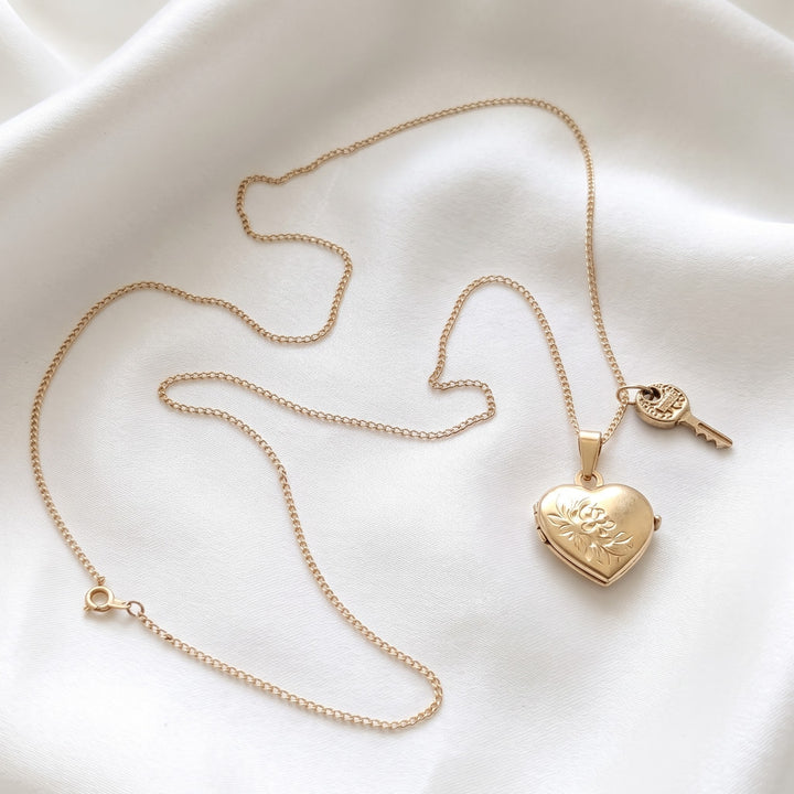 14K Gold 'Key To My Heart' Double Sided Locket Cuban Necklace