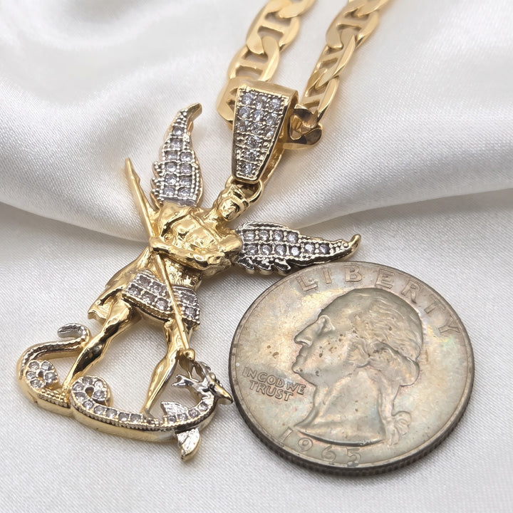 14K Gold, Diamond Encrusted Saint Michael the Archangel Necklace