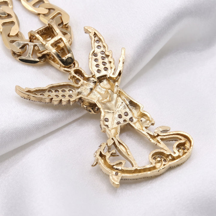 14K Gold, Diamond Encrusted Saint Michael the Archangel Necklace